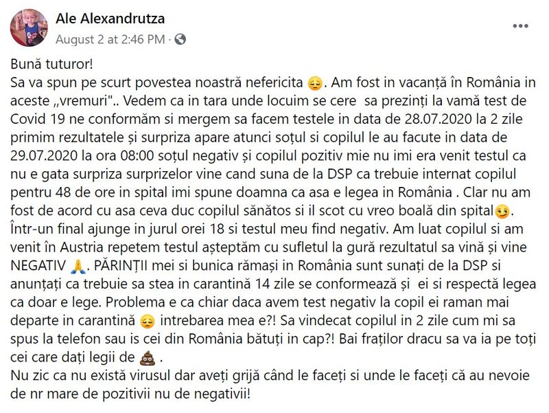 Pozitiv de COVID-19 &icirc;n Rom&acirc;nia, negativ &icirc;n Austria: povestea băiețelului de doi ani