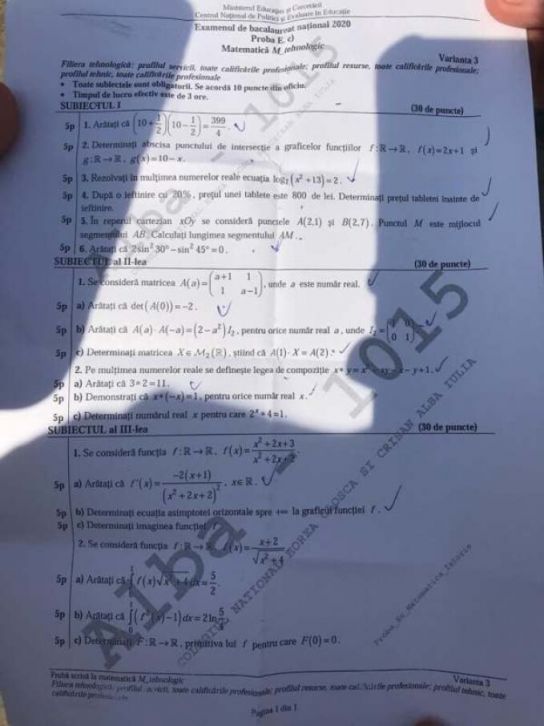 bacalaureat 2020 toamna matematica