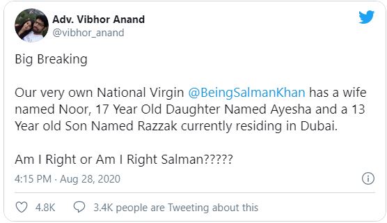 postarea avocatului care sustine ca Salman Khan are sotie