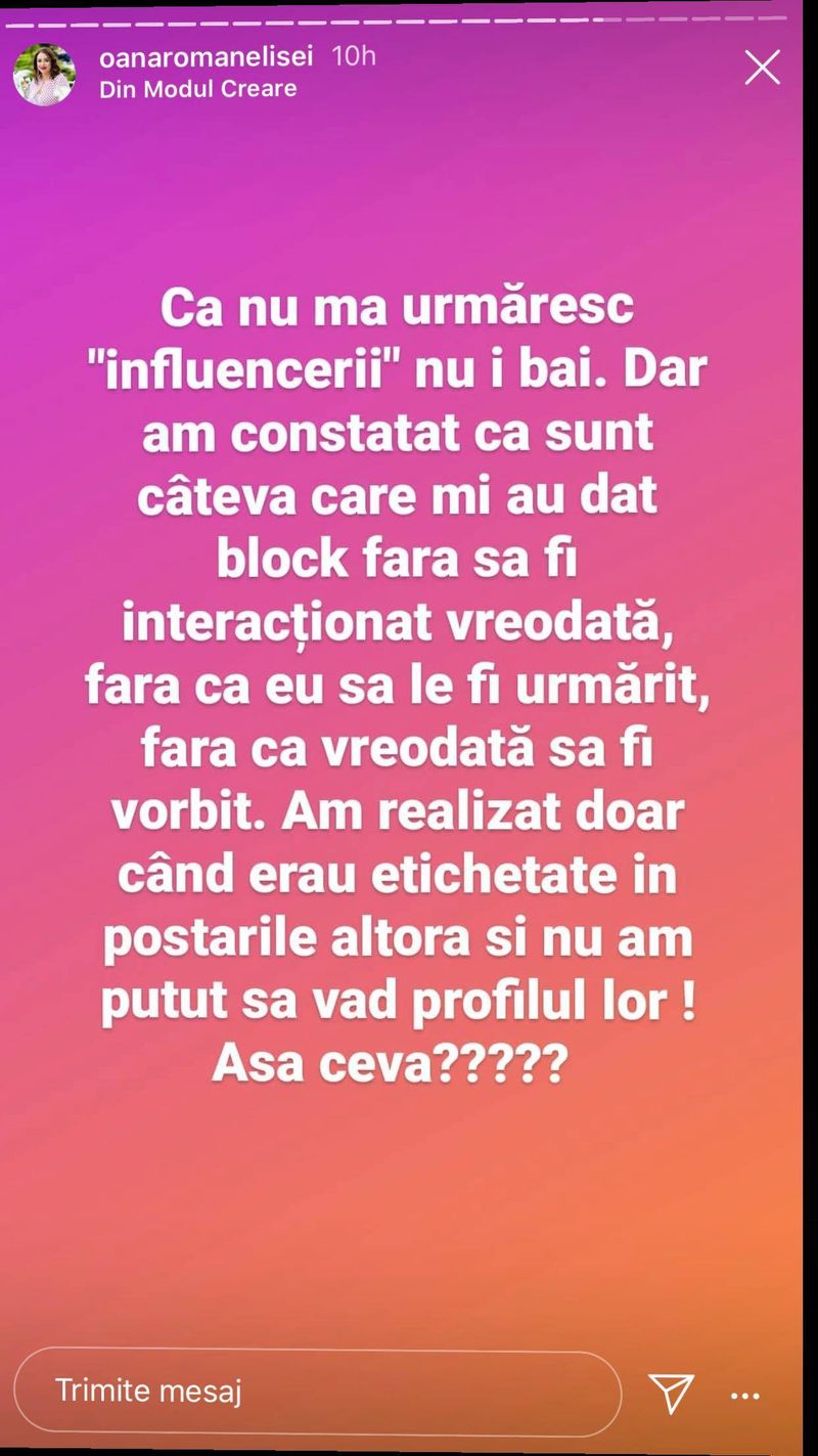 Oana Roman, supărată pe influencerii din ziua de azi