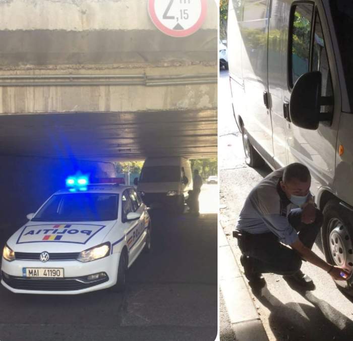 Un șofer a rămas blocat cu duba într-un pasaj
