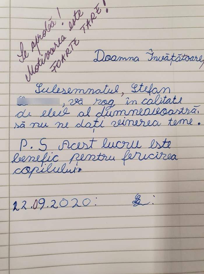 Solicitarea elevului din Pitești