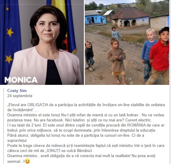 Mesajul transmis pe Facebook