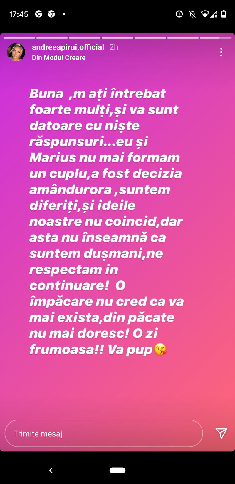 Andreea Pirui și Marius s-au despărțit