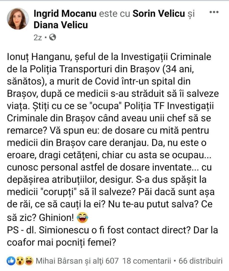 Postarea făcută de Ingrid Mocanu