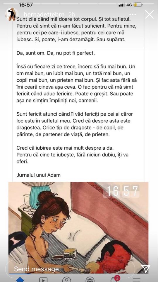 Mesajul postat de Berna la Instastory puterea dragostei