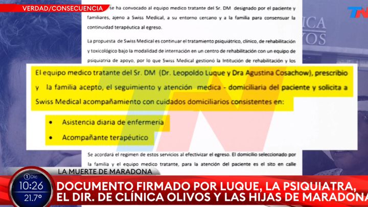 Un document semnat de doctorul lui Maradona a ieșit la iveală
