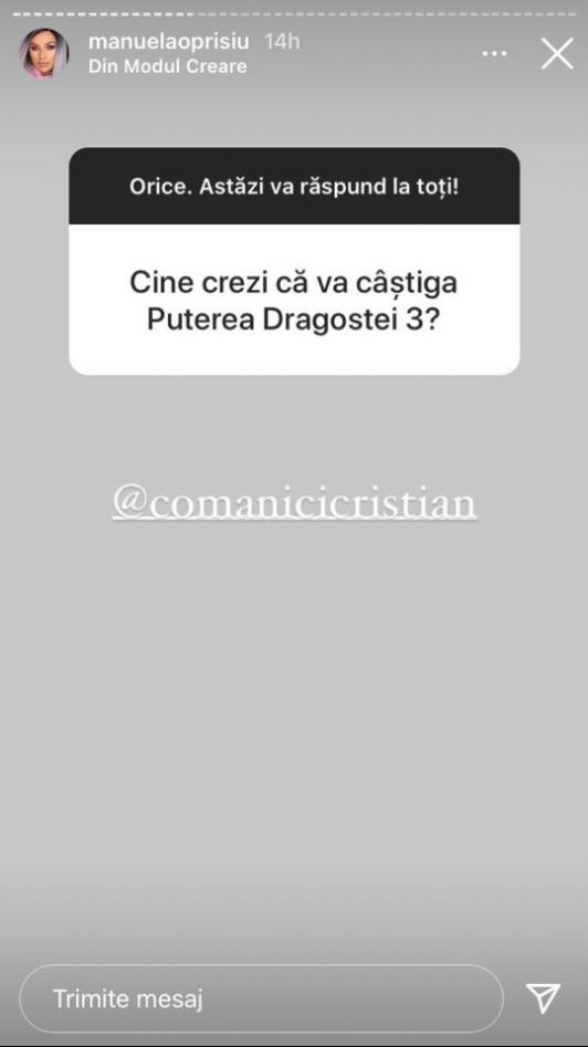 Manuela Oprișiu a spus pe cine vede ea c&acirc;știgătorul sezonul 3 Puterea Dragostei