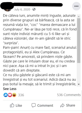 Adolescenta susține că ea și Cumpănașu și-ar fi înscenat o relație