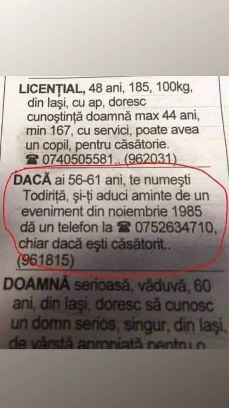 Anunțul făcut de o pensionară Anunțul făcut de o pensionară