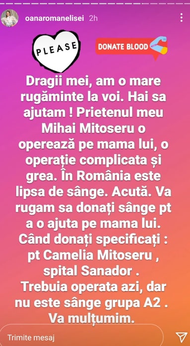 Mesajul postat de Oana Roman