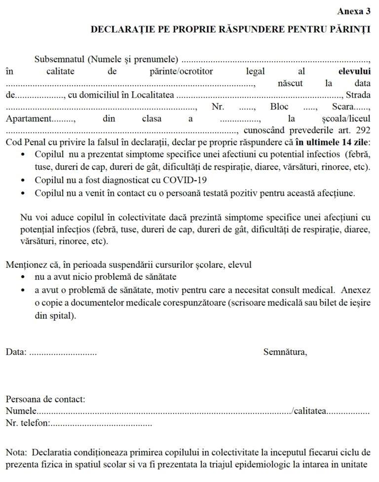Declarația pe propria răspundere pentru testarea copiilor simptomatici Declarația pe propria răspundere pentru testarea copiilor simptomatici