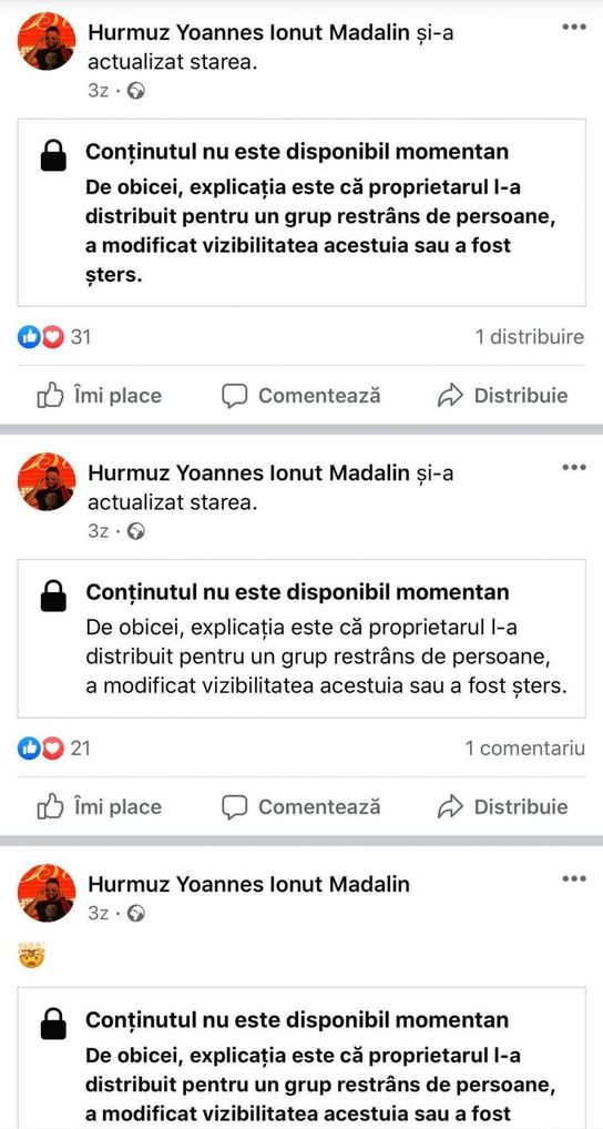 Postările șterse de pe contul lui Yoannes de Facebook.