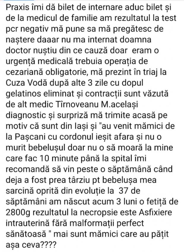 O femeie și-a pierdut copilul, după ce medicii i-au făcut operația de cezariană prea târziu