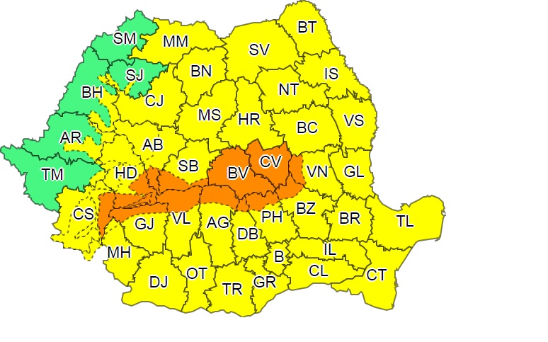 ANM a emis cod galben de ploi și ninsori &icirc;n mai multe zone din țară! Care sunt județele afectate