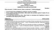 Barem simulare BAC 2021 Română