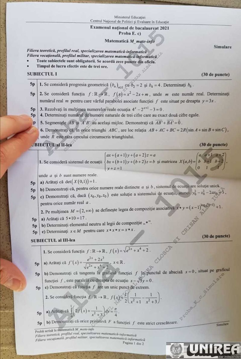 Subiecte simulare BAC 2021 matematică