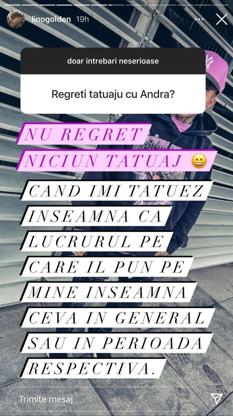 Lino Golden, despre tatuajul cu Andra Ghinea