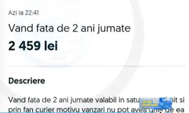 O fetiță de doar ani și jumătate a fost pusă la vânzare pe Internet! Motivul este halucinant