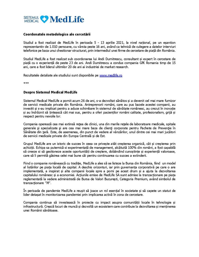 Sondaj MedLife privind nivelul de vaccinare