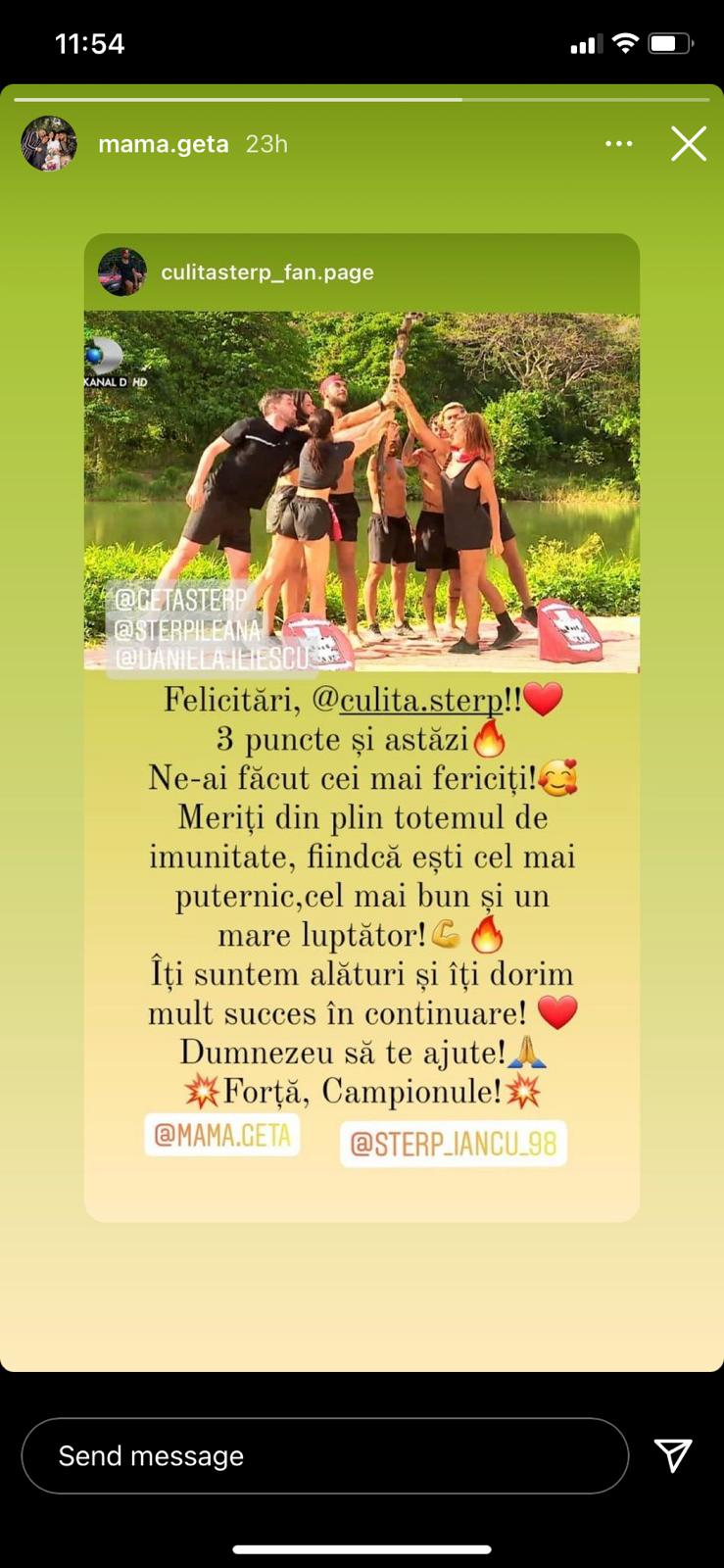 Postarea distribuită de Mama Geta