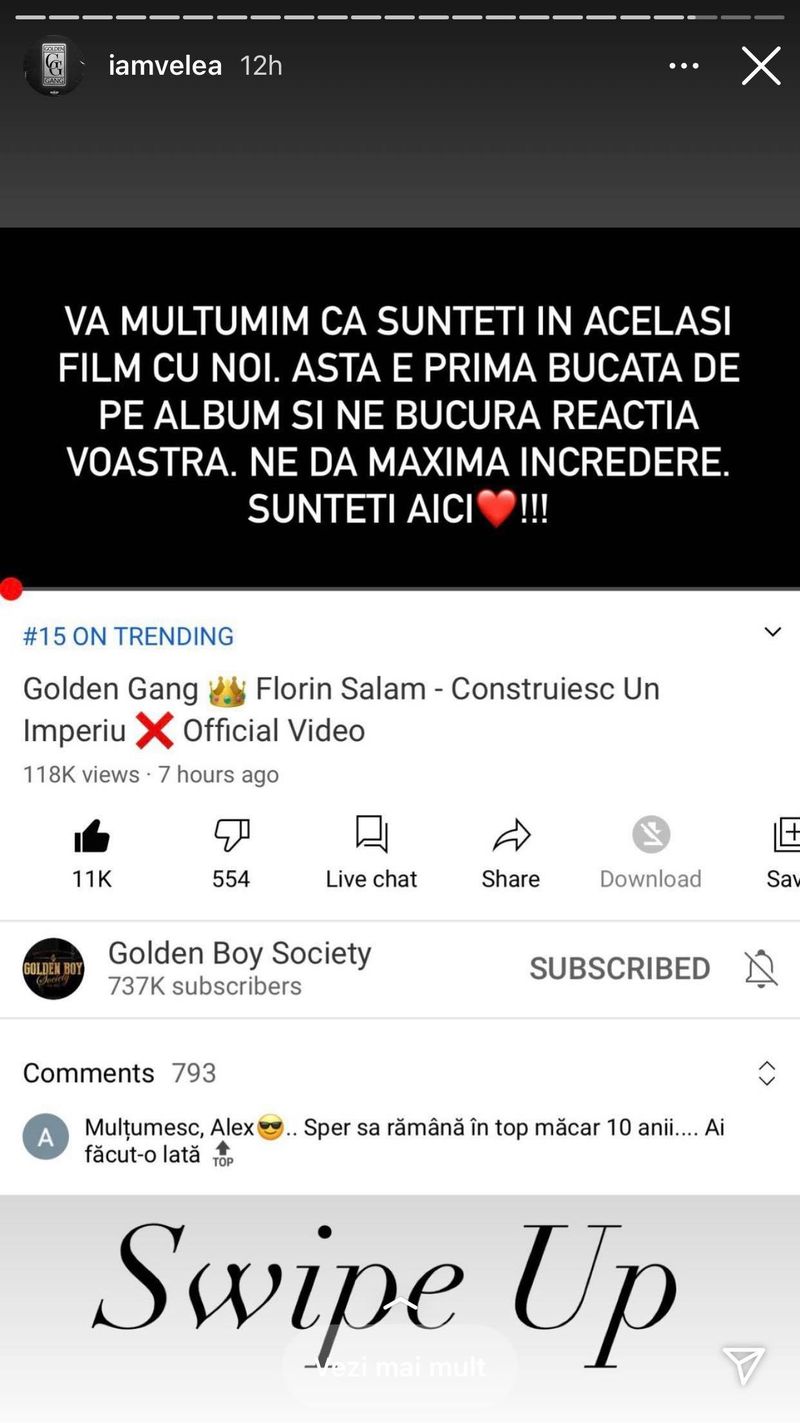 Reacția lui Alex Velea