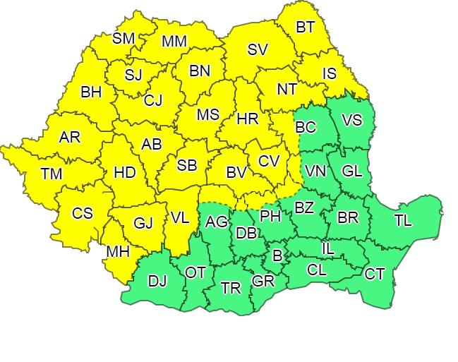 ANM, cod galben de ploi și vijelii