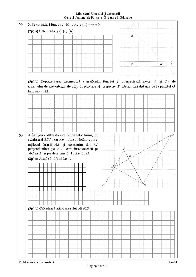 Modele de subiecte la matematică pentru Evaluarea Națională 2021