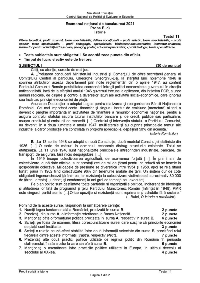 Modele subiecte Bac
