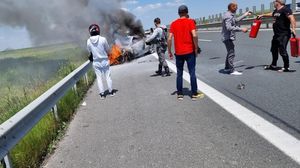 Incendiu violent pe autostradă, în apropiere de Timișoara
