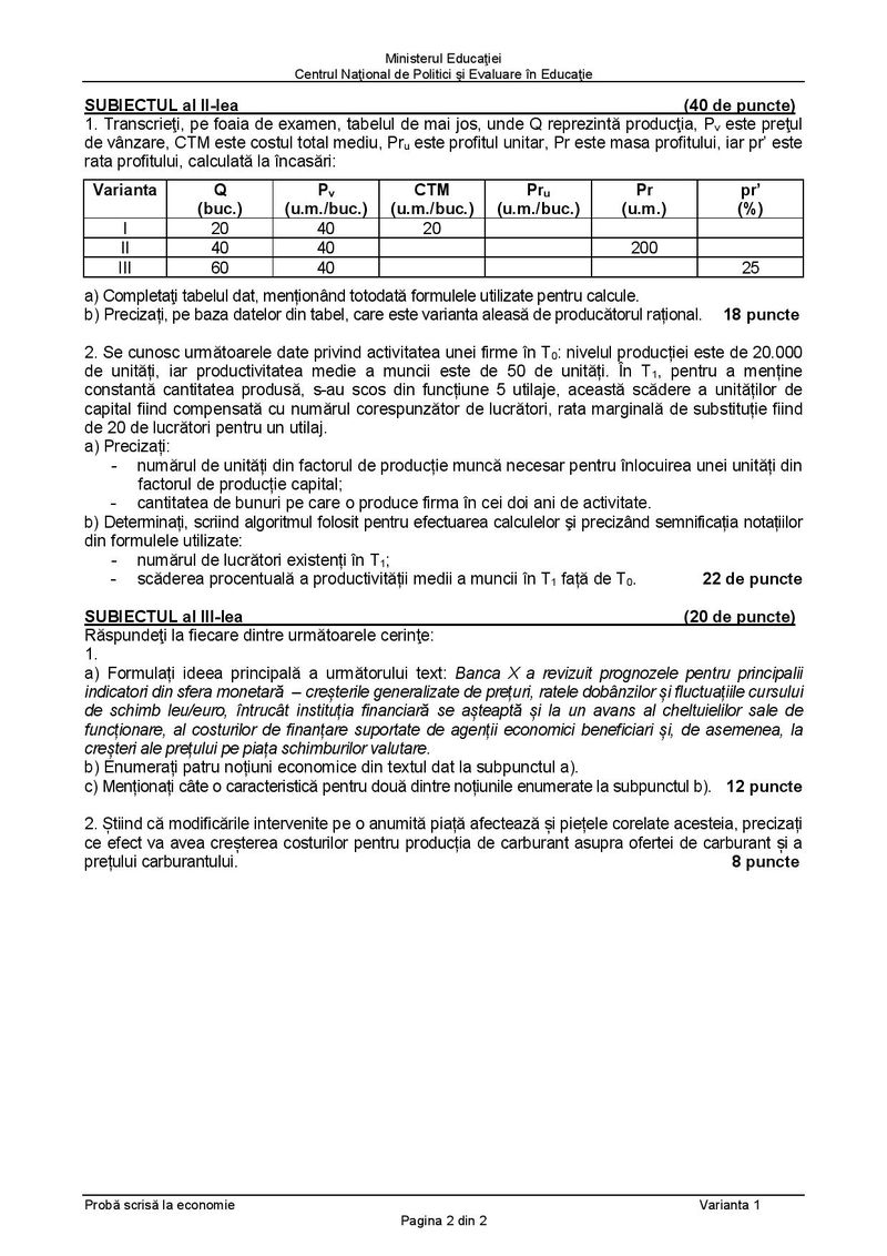 Subiecte BAC 2021. Proba la alegere: Economie