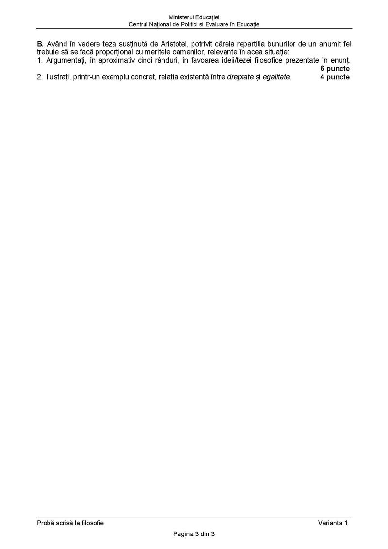 Subiecte BAC 2021. Proba la alegere: Filosofie