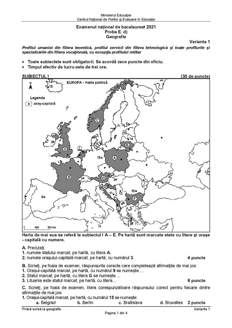Subiecte BAC 2021. Proba la alegere: Geografie