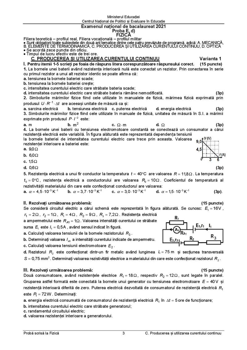 Subiecte BAC 2021. Proba la alegere: Fizică- profil teoretic