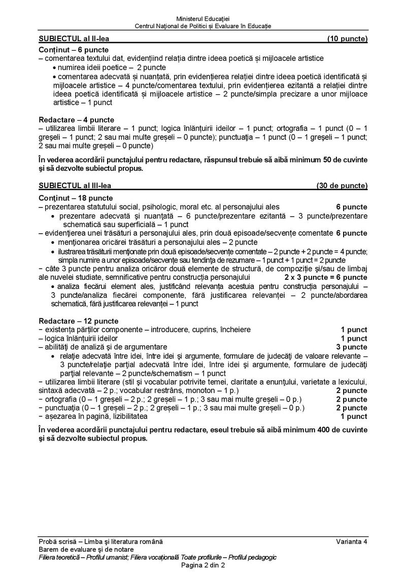 Barem română Bacalaureat 2021 – Profil uman
