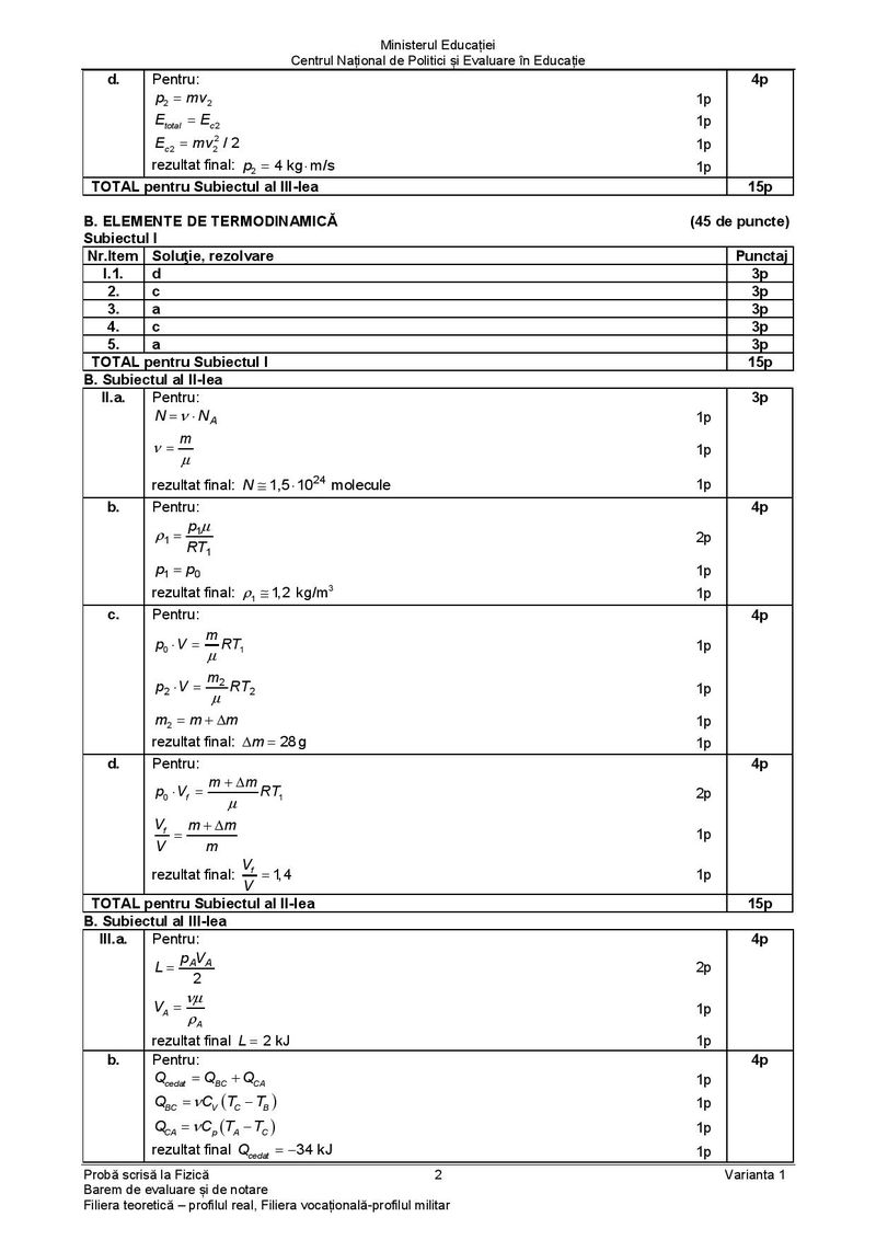 Barem BAC 2021. Proba la alegere: Fizică - profil teoretic
