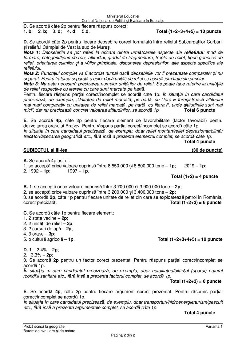 Barem Geografie BAC 2021