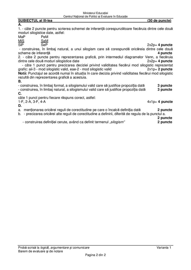 Barem Logică şi argumentare BAC 2021