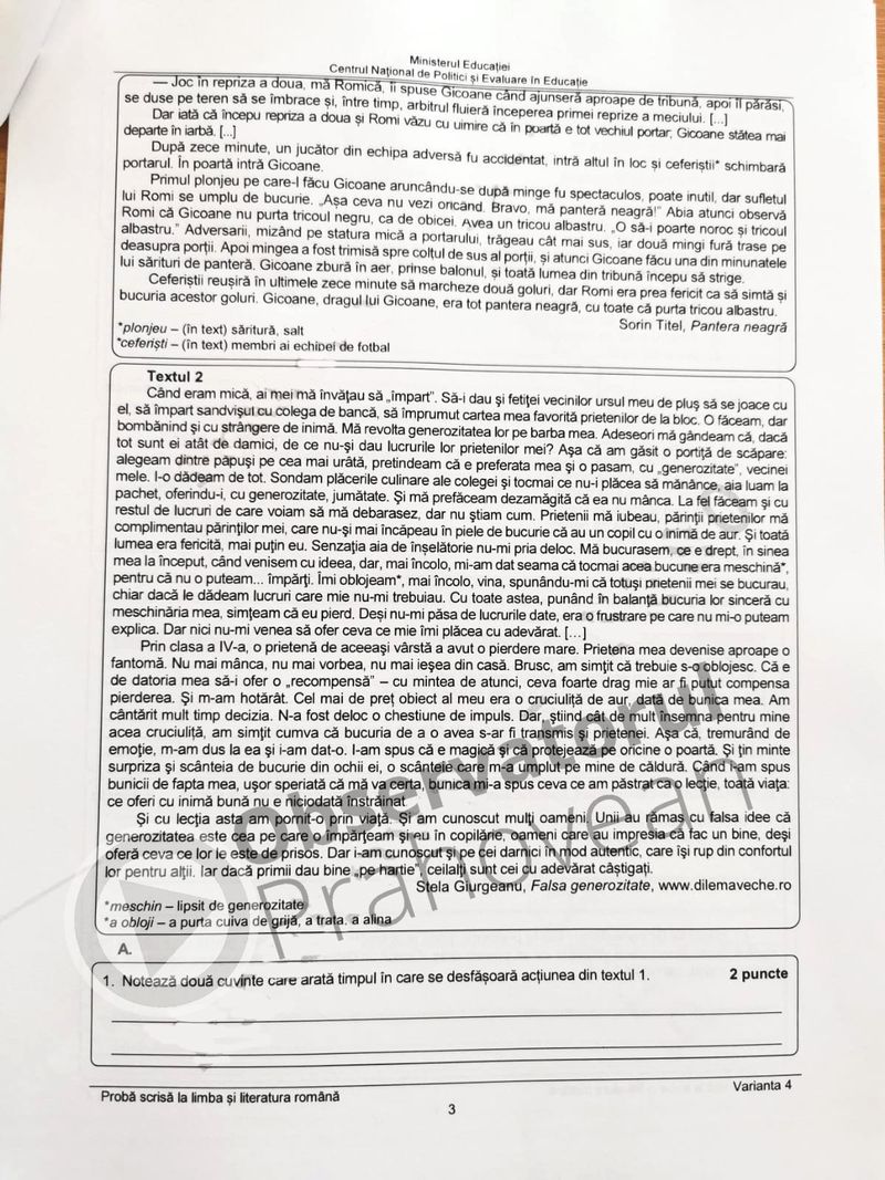 Subiecte Română la Evaluarea Națională 2021