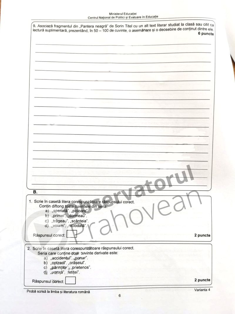 Subiecte Română la Evaluarea Națională 2021