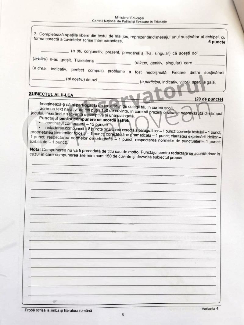 Barem Română Evaluare Națională 2021
