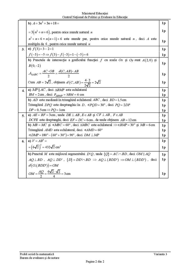 Barem Matematică Evaluare Națională 2021