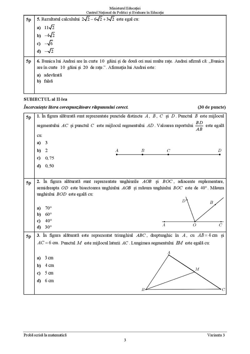 Subiecte Matematică Evaluare Națională 2021