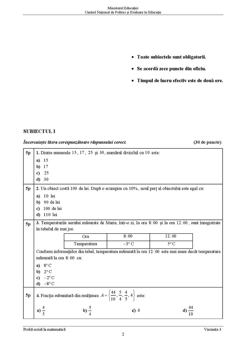 Subiecte Matematică Evaluare Națională 2021