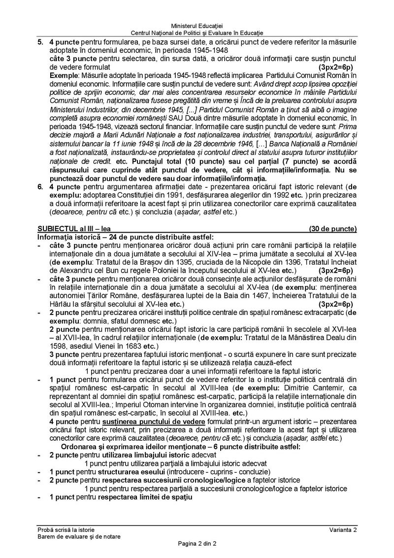 Barem Istorie Bacalaureat 2021