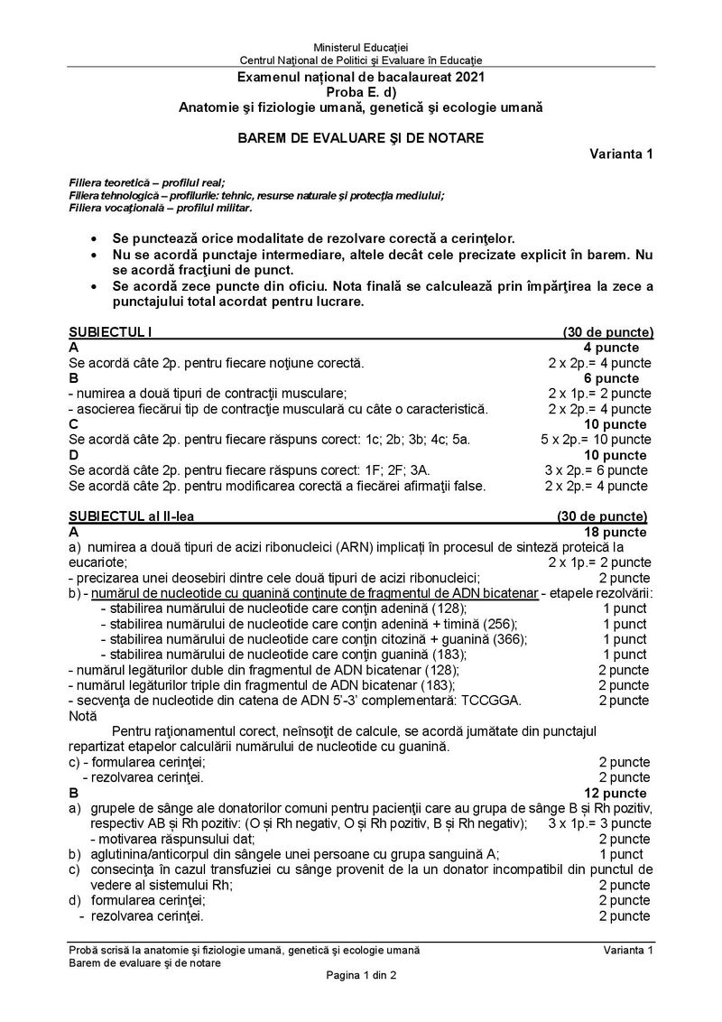 Barem BAC 2021. Proba la alegere: Anatomie umană