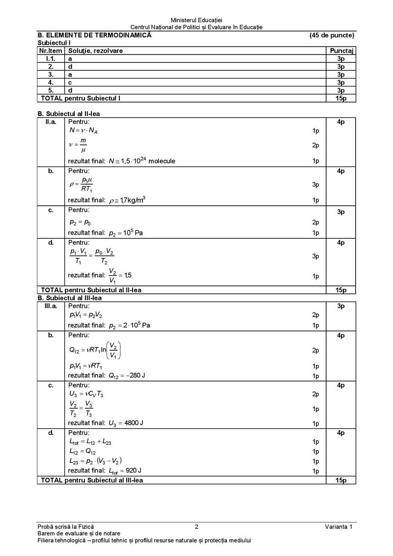 Barem BAC 2021. Proba la alegere: Fizică - profil tehnologic