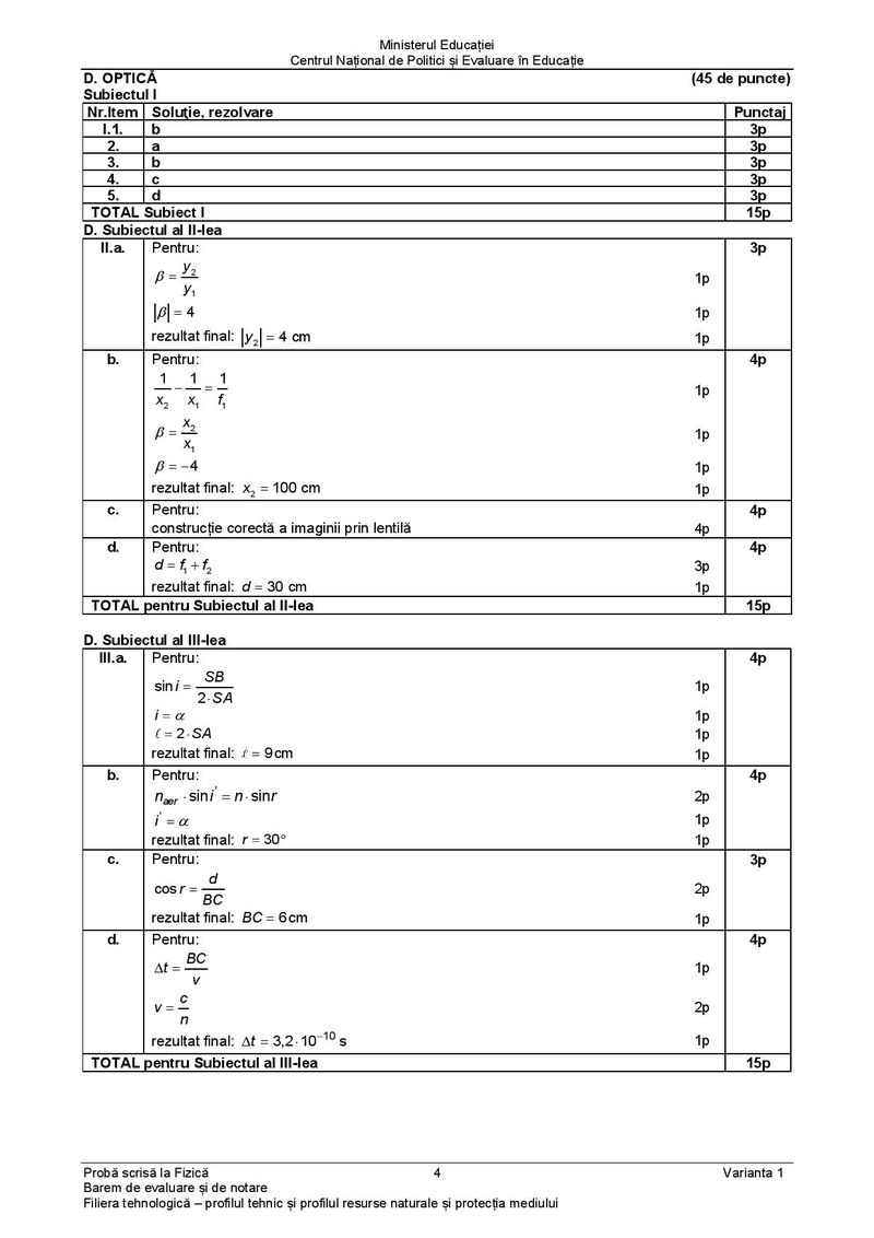 Barem BAC 2021. Proba la alegere: Fizică - profil tehnologic