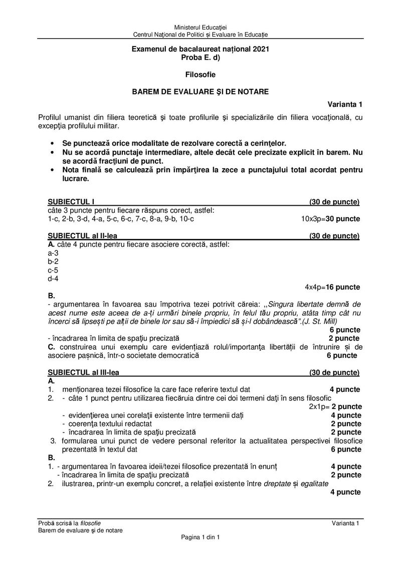 Barem BAC 2021. Proba la alegere: Filosofie