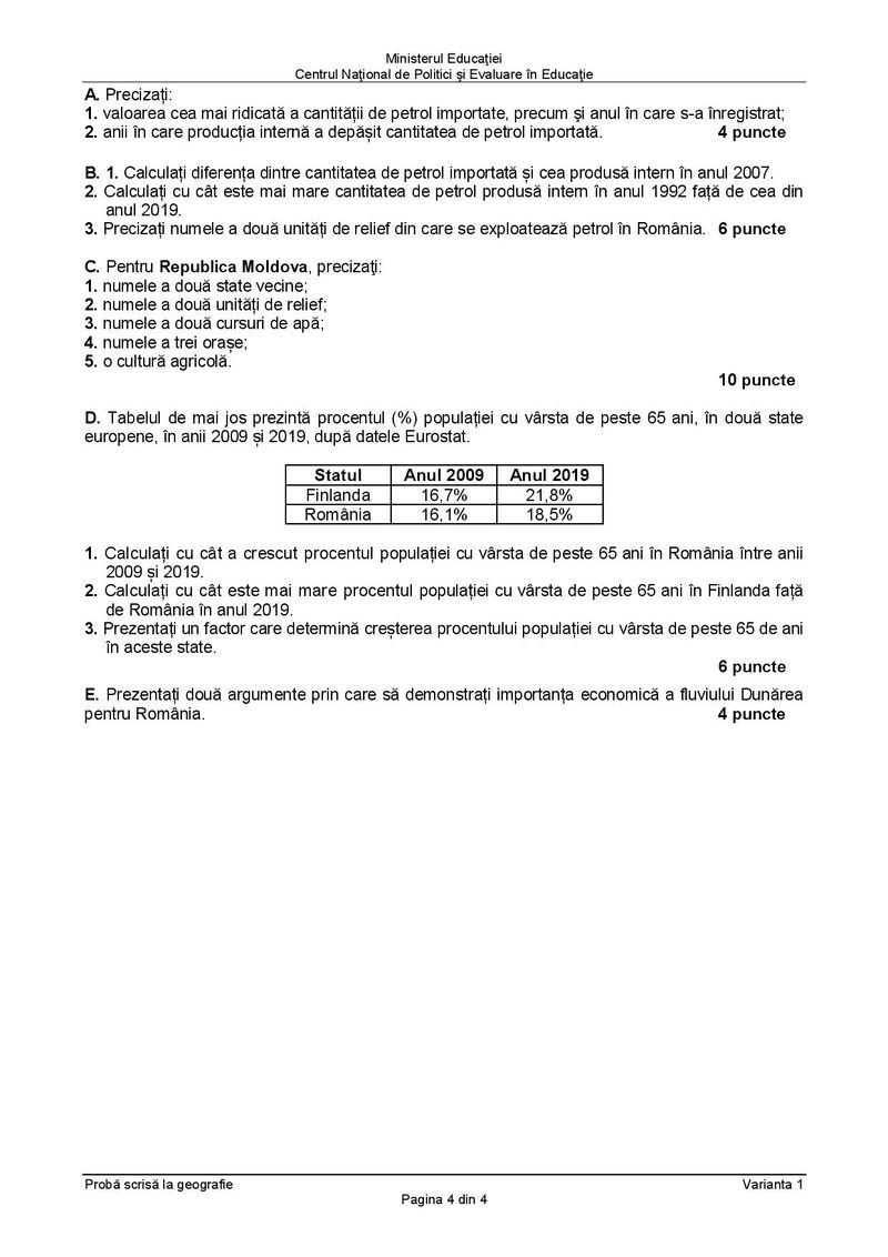Subiecte BAC 2021. Proba la alegere: Geografie